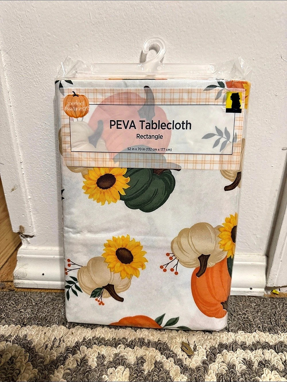 PEVA Tablecloth Rectangle Floral Rectangle Tablecloth in White & Orange NWT